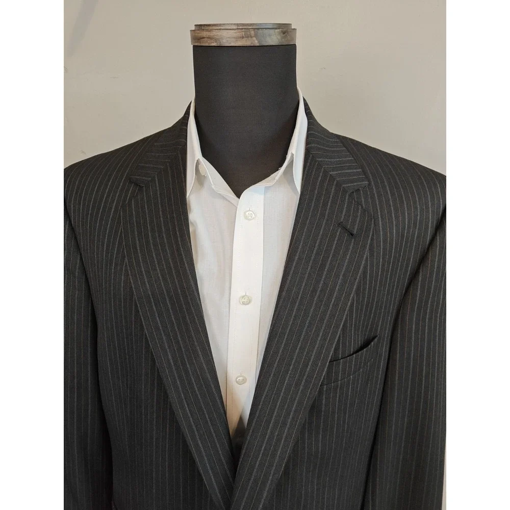 Jos A Bank Mens Wool Sports Coat 46R Charcoal Brown Stripe 2 Button W605